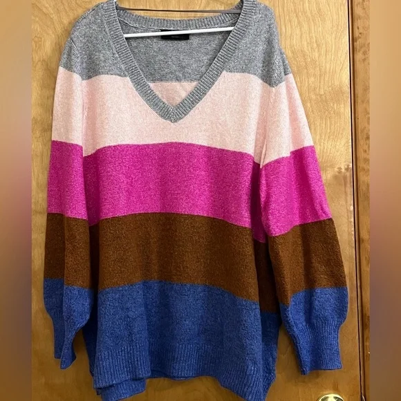 Lane Bryant Colorful Striped V-Neck Sweater 22/24 - Picture 3 of 6